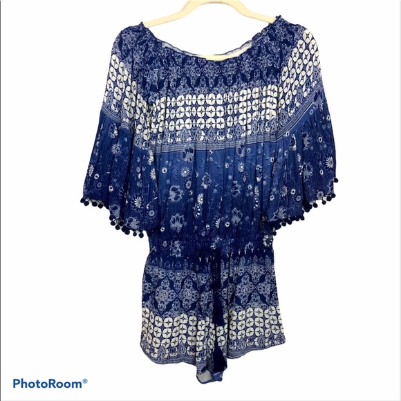 ANTHROPOLOGY Raga Blue Pom Pom Romper Sz XS - Picture 2 of 10